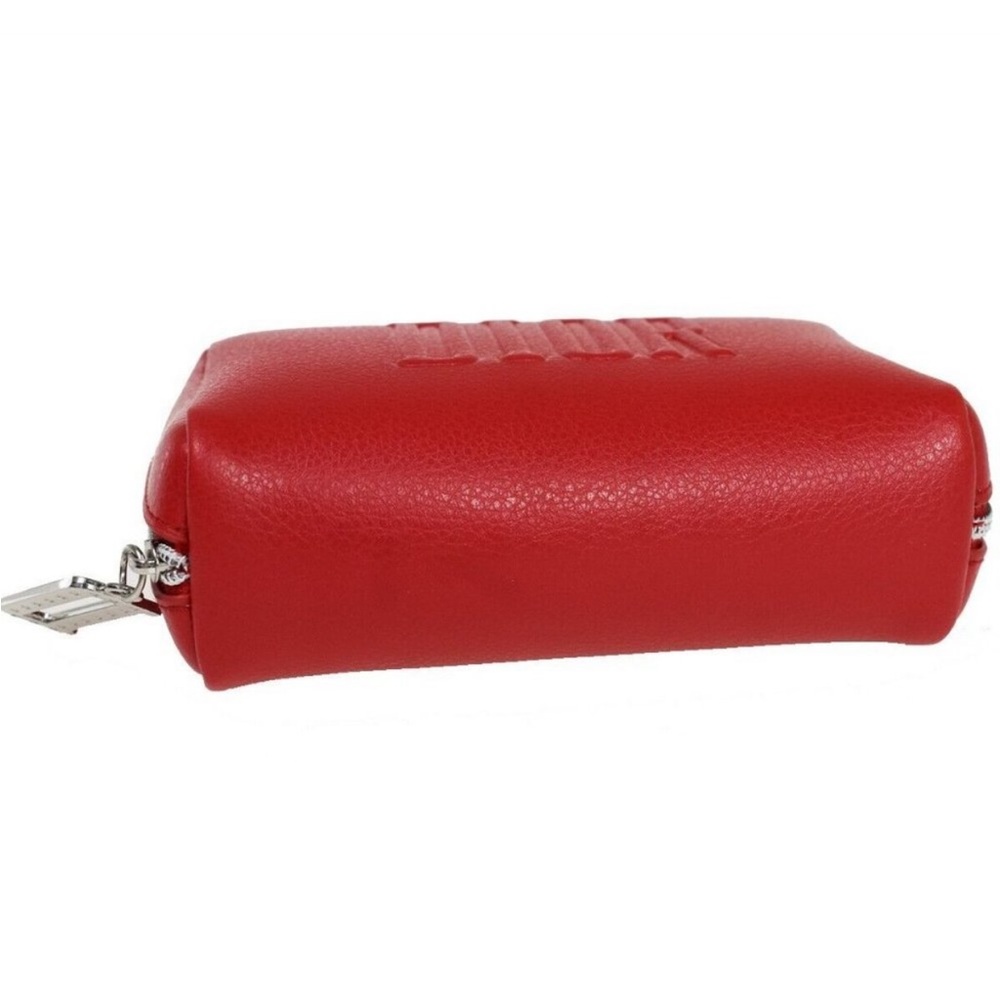 NIB CHRISTIAN DIOR Logo Cosmetic Makeup Pouch Bag 100% Polyurethane Red Silver - Picture 7 of 12